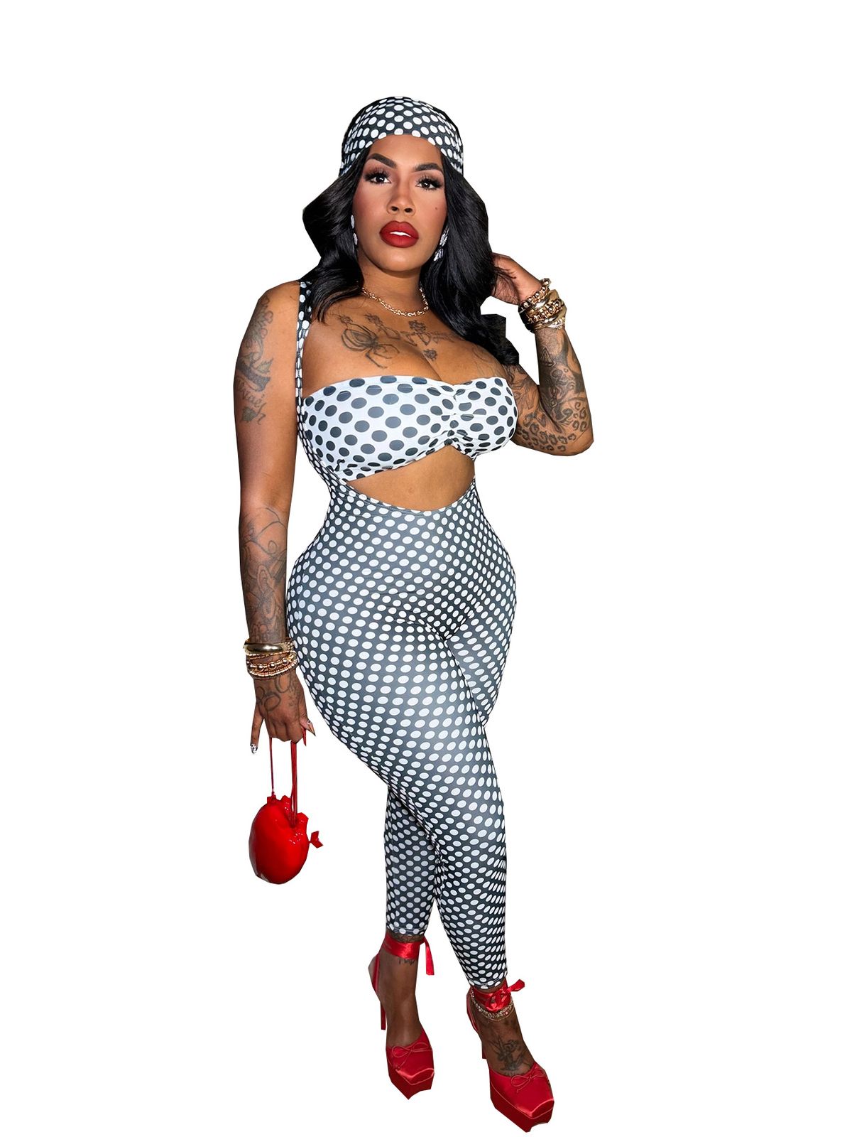 Women's Sexy Polka Dot Print Strapless Three Piece Set Tight Bodycon Suspender Pants European And American Style_ecoleips.com