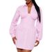 Women's Striped Button Down Collar Long Sleeve V Neck Slim Fit Dress Autumn_ecoleips.com