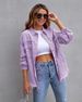 Women's Casual Fashion Summer Lapel Long Sleeve Ripped Denim Jacket Washed Effect Spring/Autumn Wear Regular Fit_ecoleips.com