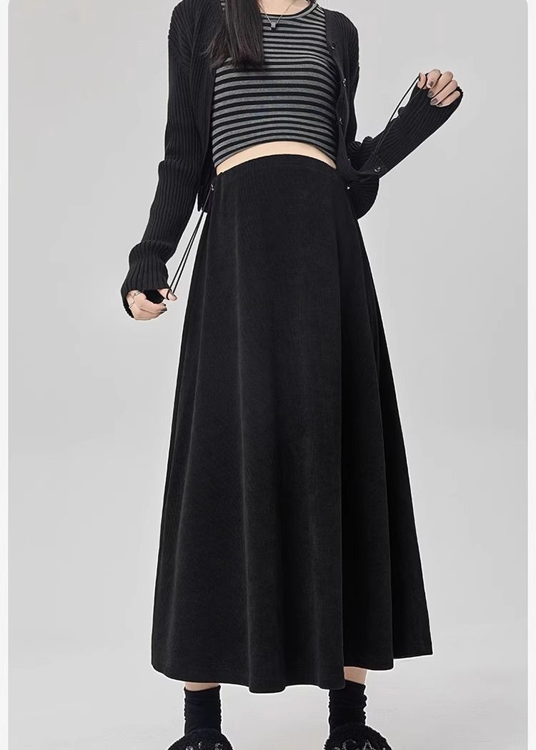 Maternity A-Line Maxi Skirt – Winter Pregnancy Outfit (Black/Khaki/Charcoal, Polyester-Spandex Blend, Plus Size Friendly, No Maternity Band)_ecoleips.com