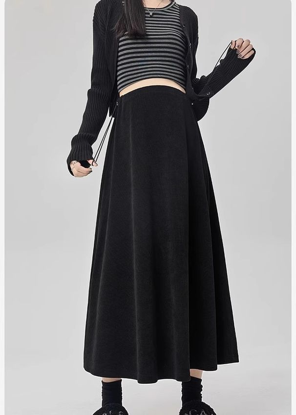 Maternity A-Line Maxi Skirt – Winter Pregnancy Outfit (Black/Khaki/Charcoal, Polyester-Spandex Blend, Plus Size Friendly, No Maternity Band)_ecoleips.com