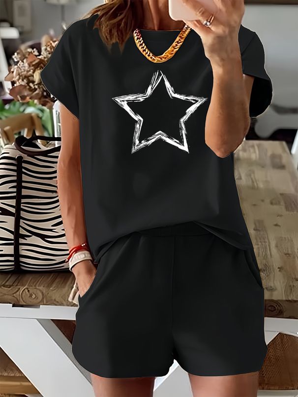 Women’s 2 Piece Outfit Set – Oversized Graphic T-Shirt And Biker Shorts Matching Set, Casual Summer Lounge Tracksuit For Daily Wear-337_ecoleips.com