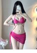 Women's Black Push Up Padded Bikini Small Bust Underwire Rhinestone Chain Three Piece Swimsuit Sexy Vacations Hot Springs_ecoleips.com