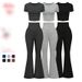 Women's Clothing High-Waisted Flared Pants Women's Spring/Summer Casual Sportswear Cropped Short-Sleeved Multi-Occasion Style_ecoleips.com
