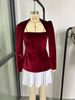 Women's Long Sleeved Color Blocked Pleated Hem Mini Skirt Dress Fashionable Unique Style For Dates_ecoleips.com