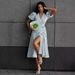Women's Pure Cotton Printed Dress European American Style Tie up Puff Sleeve Long Dress Summer New Style Cross Border_ecoleips.com