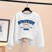 Women's Unique Design round Neck Sweatshirt Loose Fit Casual Stylish Fleece Lined Thickened Top for Spring Autumn Winter_ecoleips.com