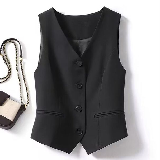 Women's Clothing Spring And Autumn New Slim Fit Outer Wear Layered Women's Waistcoat Blue Short Vest_ecoleips.com