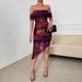 Women's Clothing Hip Skirt Fantasy Red One Shoulder Slit Wave Edge Hot Girl Mesh Dress_ecoleips.com