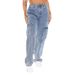 Cross-border European And American Women's Jeans 2023 New Multi-pocket High-waisted Elastic Waistband Cargo Pants_ecoleips.com