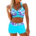 Women's Clothing New Multicolor Striped Printed Bikini Large Size Suspender Boxer High Waist Split Swimsuit Women_ecoleips.com