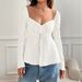 Voya Women's 2026 Winter New Elegant Women's Solid Color U-Neck Splicing Lace Long Sleeve Top T-shirt_ecoleips.com