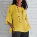 Verve New Women's Fashion Three-Quarter Sleeve Round Neck Cotton Linen Shirt Loose Top_ecoleips.com