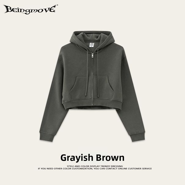 Women's Fleece Lined Hooded Cardigan Sweatshirt Zipper Loose Fit Long Sleeve Autumn Trendy Solid Color Brand_ecoleips.com