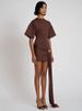 Mozision Fashion Short Sleeve Ruched Sexy Mini Dress Women Elegant Metal Decoration Solid O Neck High Waist Club Dresses New_ecoleips.com