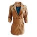 Autumn Winter High-waisted Street Solid Color Pu Leather Suit Collar Long-sleeved Women Dress Leather Jacket Including Belt_ecoleips.com