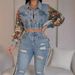 Women's Clothing autumn ins new retro jeans women's stitching 2 piece set fashionable side lace suit_ecoleips.com