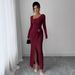 Women's Asymmetrical Neckline Twisted Long Dress Solid Color Fashion Textured Bodycon Dress_ecoleips.com