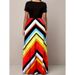 Women's Clothing Short Sleeved Round Neck Striped Dress Long Skirt_ecoleips.com