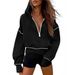 Women's Half-Zip Hooded Sweatshirt Long Sleeve Casual Pullover Loose Fit Fashionable Streetwear Soft Fleece Comfortable Sportswear_ecoleips.com