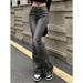 Womens Stretch Jeans Gray Slim Fit Bootcut Flare Trousers Simple Design Versatile Fashion Trendy Jeans Women's Pants_ecoleips.com