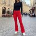 Vintage Red Flare Jeans For Women – High Waist Stretch Denim Pants (S-Xl, Retro 70s Style) Seamless Waistband_ecoleips.com