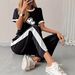 Women's Spring/Summer Fashion Heart Print Color Block Two Piece Set Short Sleeve Top And Pants Outfit_ecoleips.com