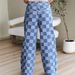 Women's High-Waisted Wide-Leg Checkered Print Casual Pants Loose Fit Autumn Fashion European American Style Jeans_ecoleips.com