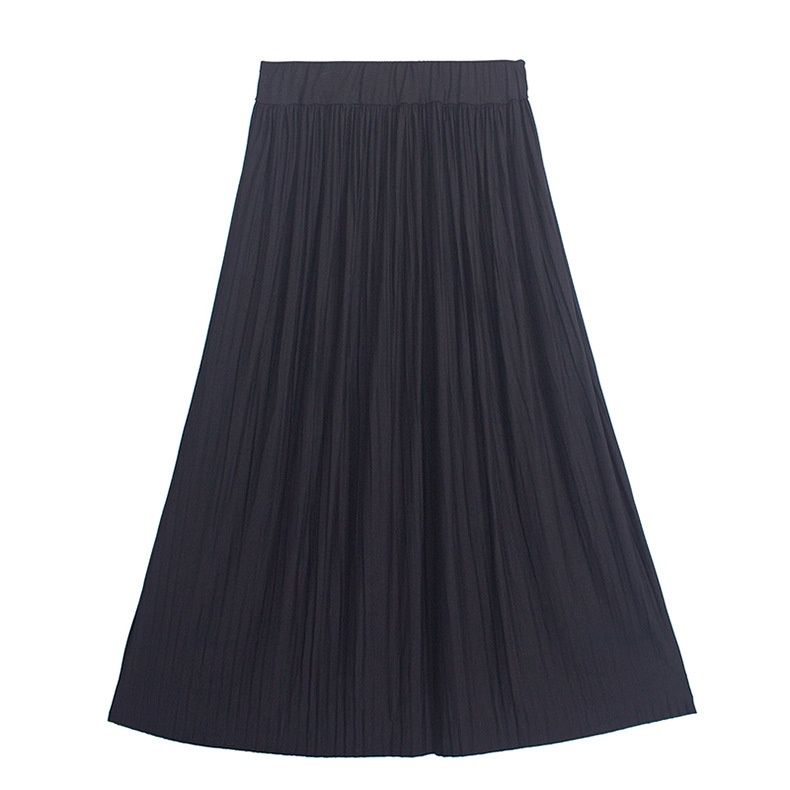 Aria Basics Aria Basics Vintage High Versatile Elastic Waist Artistic Style Casual Women Modal Cotton Pleated Midi Length Skirt_ecoleips.com