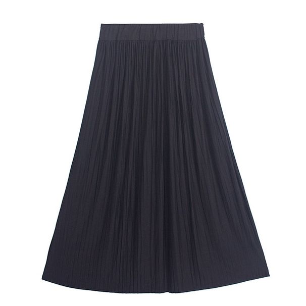 Aria Basics Aria Basics Vintage High Versatile Elastic Waist Artistic Style Casual Women Modal Cotton Pleated Midi Length Skirt_ecoleips.com