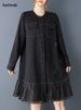 Long Sleeve Patchwork Mesh Oversized Shirt Dresses For Women New Loose Casual Midi Dress Elegant Clothing Spring Autumn 2025_ecoleips.com