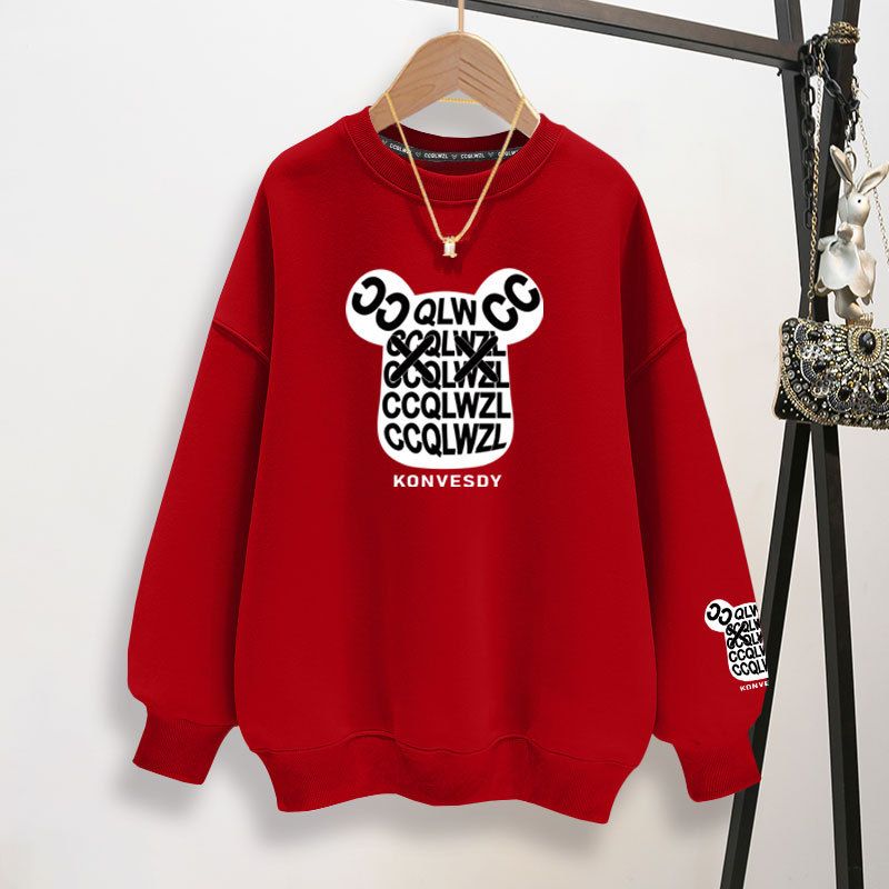Women's Crew Neck Hoodie Fleece Lined Thickened Top European Style Loose Fit Petite Size Spring Autumn Winter New Hot Selling_ecoleips.com