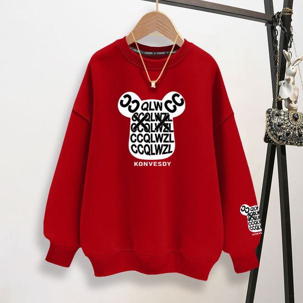 Women's Crew Neck Hoodie Fleece Lined Thickened Top European Style Loose Fit Petite Size Spring Autumn Winter New Hot Selling_ecoleips.com