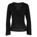 Women's Knitted Ribbed T-Shirt V Neck Bell Sleeve Design Elegant Fashionable New_ecoleips.com
