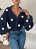 K New Niche Fashionable Polka Dot Semi Open Collar Design Loose Bubble Long Sleeved Top_ecoleips.com