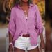 Women's Solid Color Cotton Linen Loose Three Quarter Sleeve Shirt European American Style New_ecoleips.com