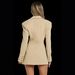 Deep V-Neck Single-Button Blazer Dress For Women - Slim Fit Long Sleeve Office Suit Jacket With Waist Cinching, Elegant Solid Color Workwear_ecoleips.com