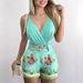 Women's Clothing V Neck Camisole And Plant Print Shorts Suit With Belt_ecoleips.com