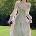 Cross-border French-style Tea 2024 Spring-summer New Lantern Sleeve Elegant Fairy Long Dress With Waist-cinching Floral_ecoleips.com