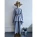 Verve 2025 Muslim Autumn Comfortable Casual Waist-Cinching Batwing Long Sleeve Solid Color Set_ecoleips.com