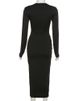 Autumn Crossed Cleavage Maxi Dress Women Concise Side Spilt Elegant Vestido Lady High Street Bodycon Slim Robe Skirt_ecoleips.com