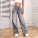 Women's High-Waisted Wide-Leg Jeans – Vintage Washed Sky Gray, Stretch Cotton, Straight Fit (S-3XL, Classic Denim For Casual & Streetwear)_ecoleips.com