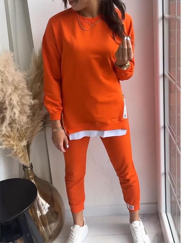 Trendy Autumn Splicing Fake Two-Piece Sweatshirt & Sweatpants Set – Stylish & Comfortable (S-5XL, Bluish/Orange/Black/Apricot/Pink/Greyish)_ecoleips.com