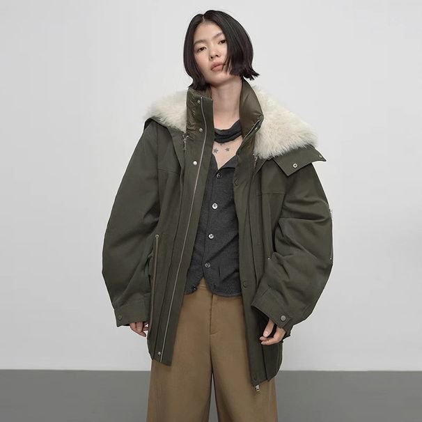 girl 2025 Winter New Korean Style Retro Casual Large Lapel Mid-Length Parka Warm White Duck Down Jacket For Women_ecoleips.com