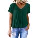 Women's T-Shirt Casual Pleated Solid Color V-Neck Short Sleeve T-Shirt For Women_ecoleips.com