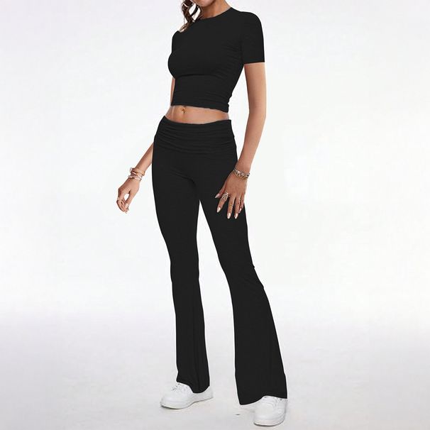 DiYun European American Sports Style Short Sleeve T-shirt And Long Pants Two-Piece Set Women's Clothing 2025 Fall/Winter_ecoleips.com