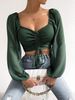 K Female Low-cut Sexy V-neck Splicing Chiffon Drawstring Puffy Sleeve Slimming Top. No Bags, Necklaces, Or Other Accessories._ecoleips.com
