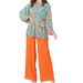 Women's clothing fashion pleated temperament puff sleeve shirt high waist wide leg pants suit_ecoleips.com