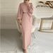 2308 Cross-Border Solid Color Long Sleeve Casual Muslim Dress Robe Elegant Middle Eastern_ecoleips.com