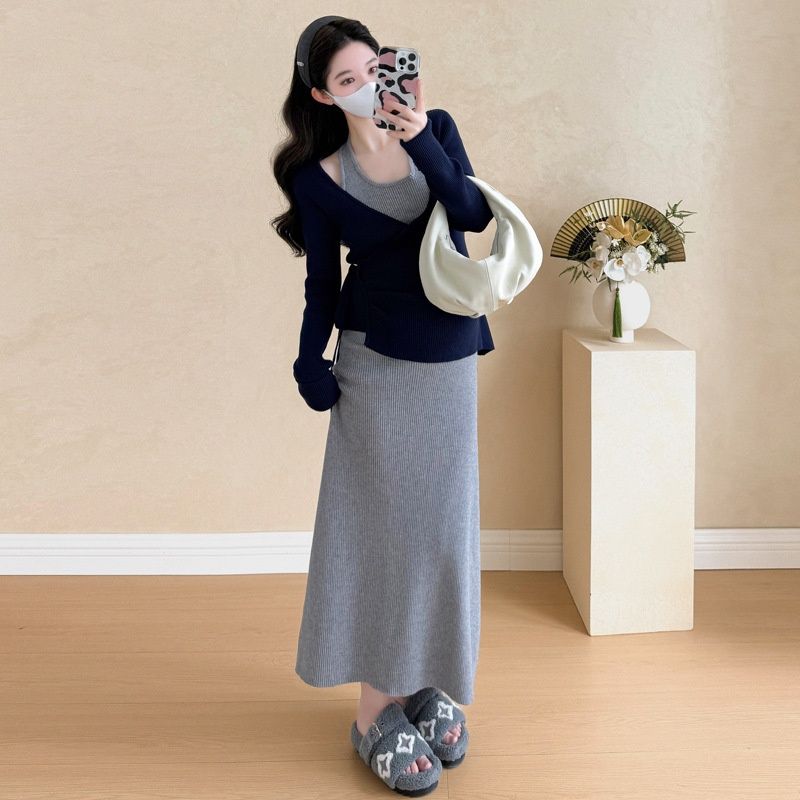 Autumn New Korean Fashion Sweater Two-Piece Set Maternity Dress_ecoleips.com